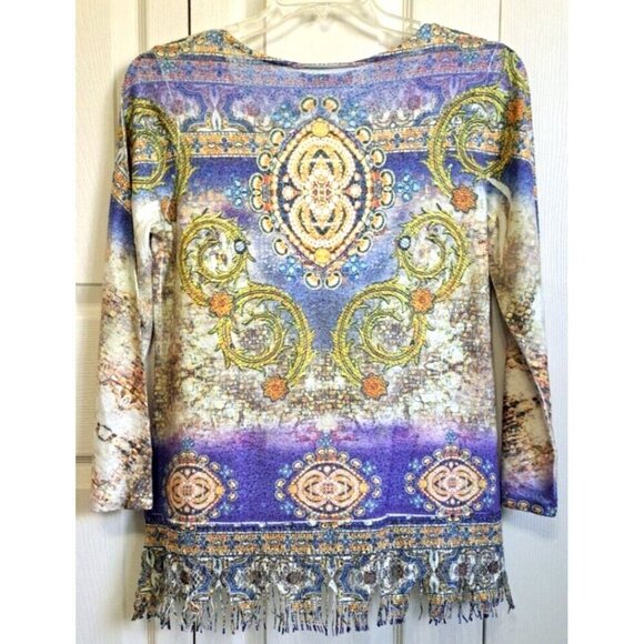 Mushka by Sienna Rose PM Multicolor Long Sleeve Sweater Cutwork & Fringe at Hem - Picture 3 of 7